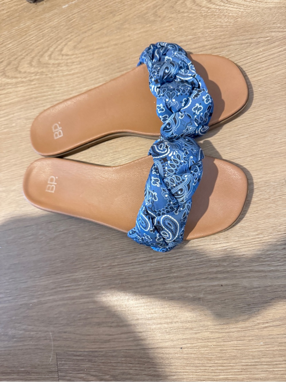 bp Blue Paisley Braided Slide Sandals with Tan Footbed